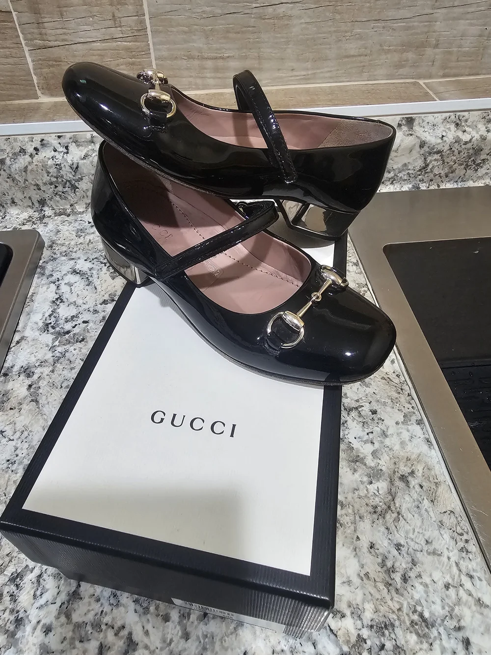 Gucci Black Patent Mary Jane Heel with Horsebit Detail US12 EU29